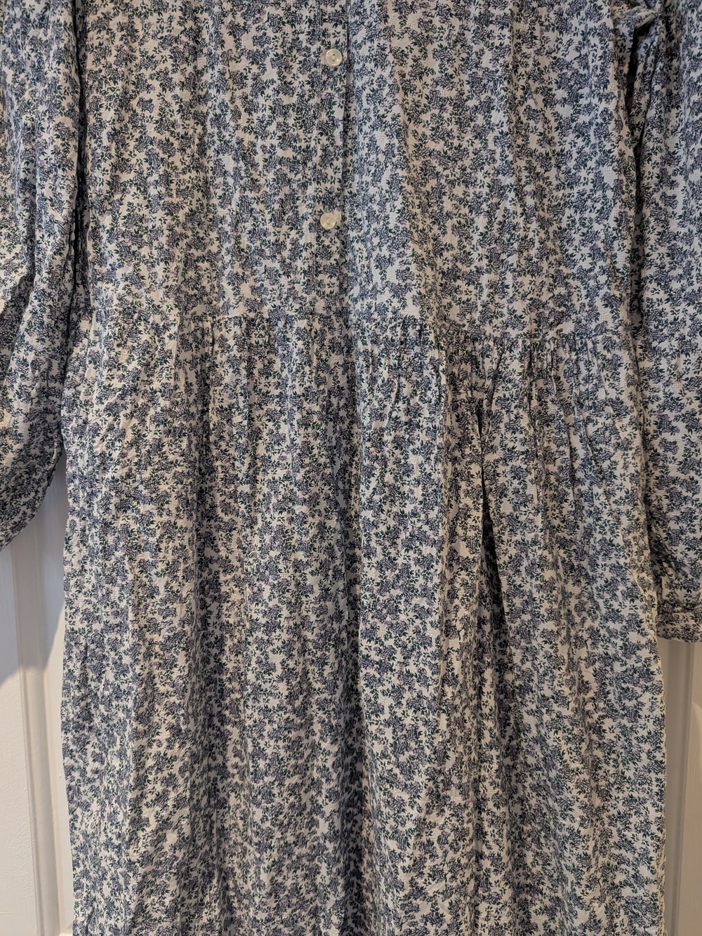 Cottagecore Prairie Ditsy Floral Midi Dress Tiered Ruffle Long Sleeves Pockets S - Picture 6 of 15